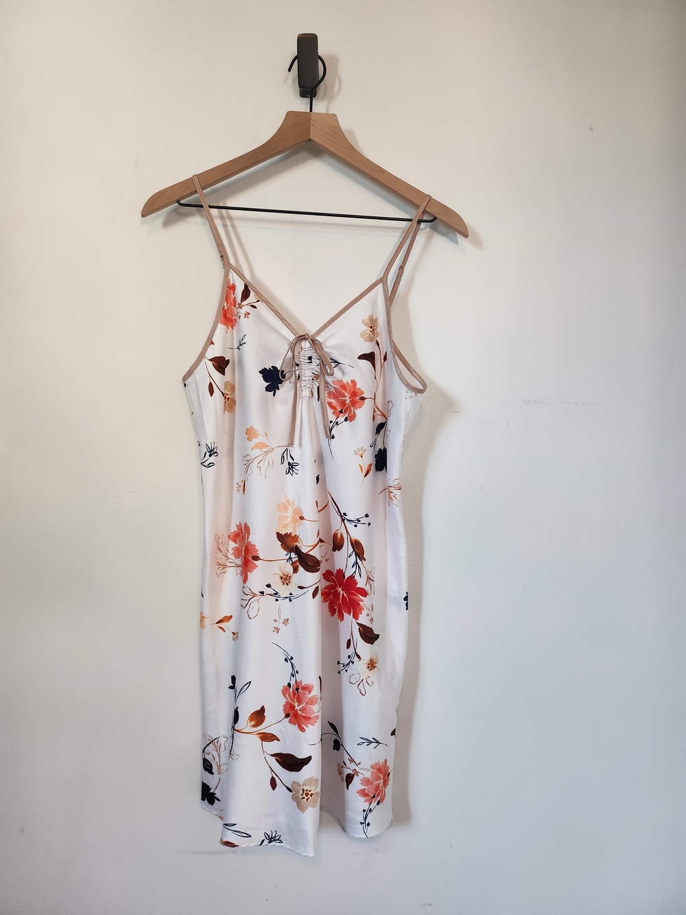 INC Intimates Cream Slip Dress with Coral Floral Print